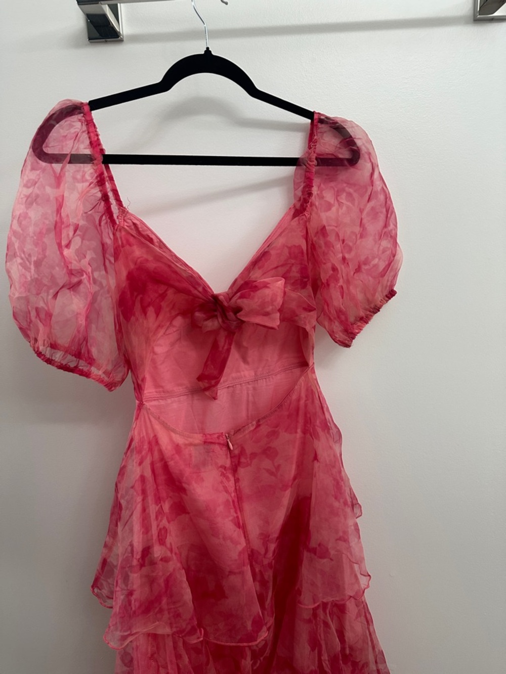 Hello Molly Pink Floral Tiered Maxi with Puff Sleeves - Picture 9 of 11
